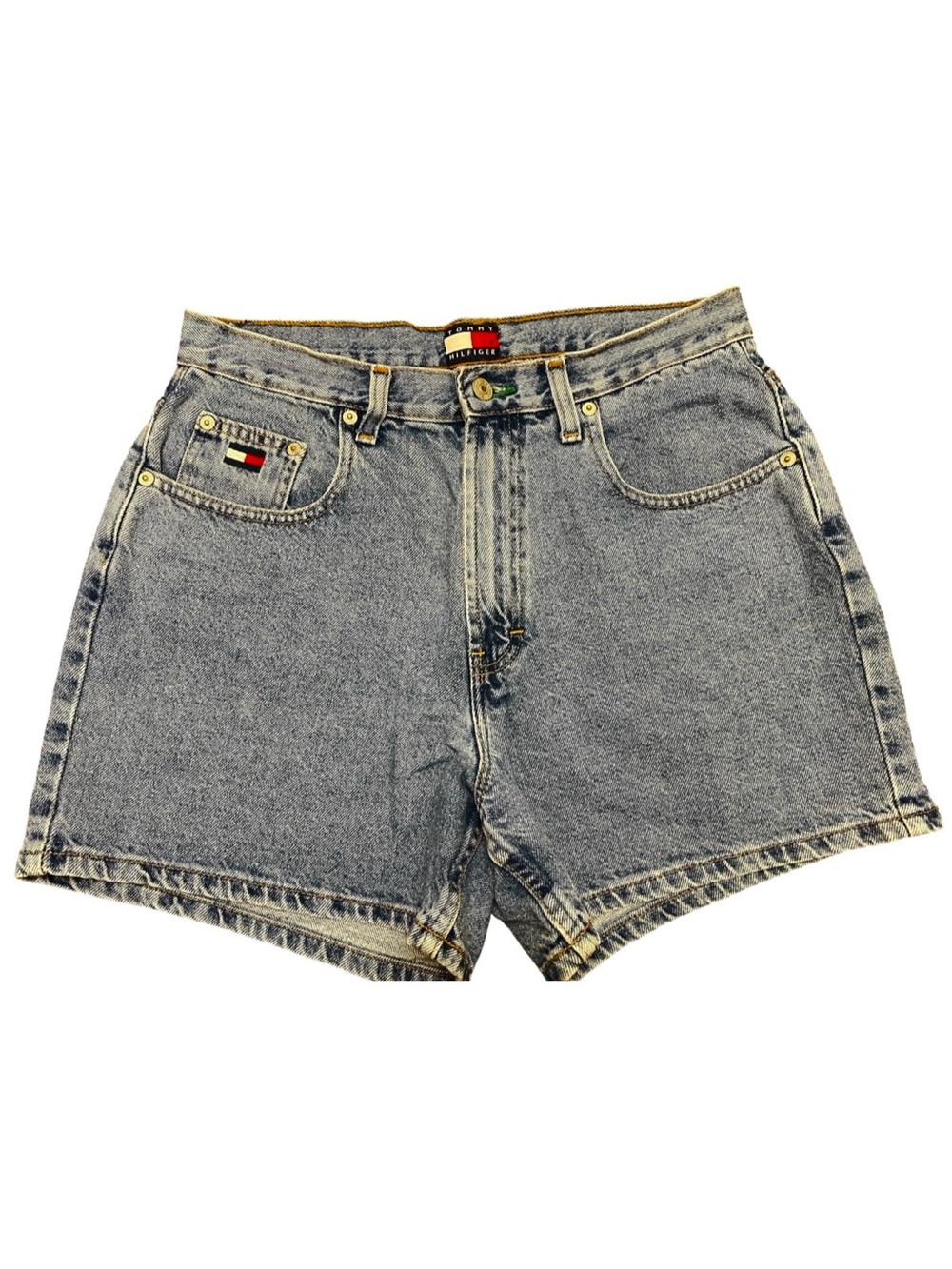 Vintage Tommy Hilfiger High Waist Medium Blue Wash Denim Jean Shorts Size 12
